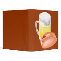Hot dog on a bun and beer with all the fixin's vinyl binders