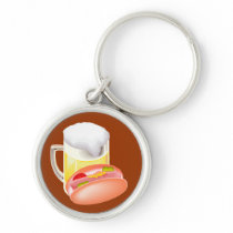Hot dog on a bun and beer with all the fixin's keychain