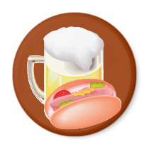 Hot dog on a bun and beer with all the fixin's magnet