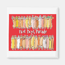 Hot Dog Parade with red background Refrigerator Magnet