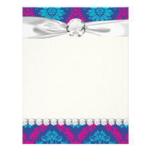 hot pink and aqua blue navy ornate damask personalized letterhead