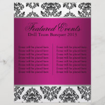 Hot Pink and Black Damask Events Card Personalized Flyer