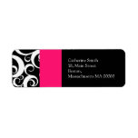 Hot Pink and Black Damask Swirls Address Labels