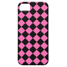 Hot Pink and Black Diagonal Checkerboard Design iPhone 5 Cover