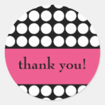 hot pink and black dot thank you round sticker