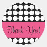 hot pink and black dot thank you script round sticker