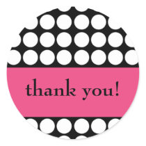 hot pink and black dot thank you round sticker