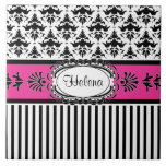 Hot Pink and Black Elegant Paris Retro Damask Ceramic Tiles