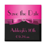 Hot Pink and Black Save the Date Magnet