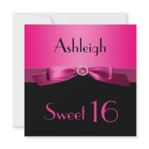 Hot Pink and Black Sweet Sixteen Invitation