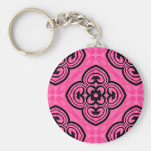 Hot pink and black victorian kaleidoscope decor key chain