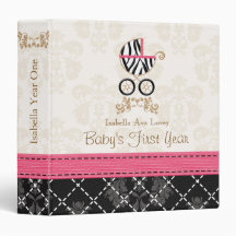 Hot Pink and Black Zebra Carriage Baby Photo Album Vinyl Binder