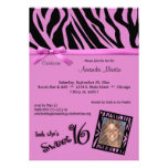 Hot Pink And Black Zebra Stripes Sweet 16 Party Personalized Invitations