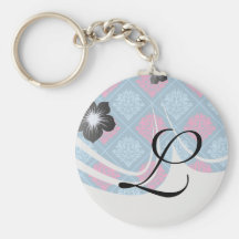 hot pink and blue diamond damask keychain
