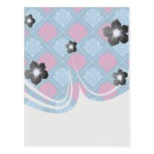 hot pink and blue diamond damask post card
