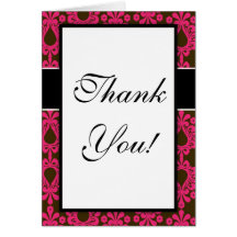 hot pink and brown damask chic design greeting card