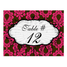 hot pink and brown damask chic design postcards