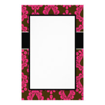hot pink and brown damask chic design custom stationery