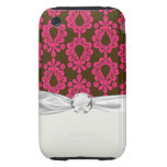 hot pink and brown damask design iPhone 3 tough case