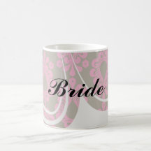 hot pink and brown damask design coffee mug