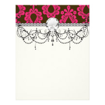 hot pink and brown damask design custom letterhead