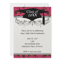 hot pink and brown damask design  graduation announcement