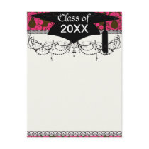 hot pink and brown damask design  graduation postcards