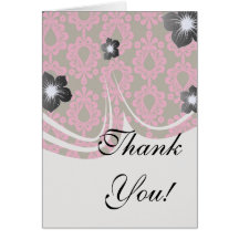 hot pink and brown damask design greeting cards