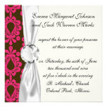 hot pink and brown damask design personalized invitation