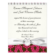 hot pink and brown damask design personalized announcement