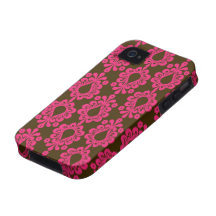 hot pink and brown damask design iPhone 4/4S case