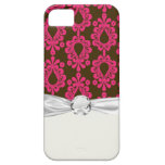 hot pink and brown damask design iPhone 5 case