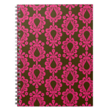 hot pink and brown damask design journals