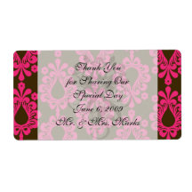 hot pink and brown damask design custom shipping labels