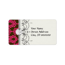 hot pink and brown damask design labels