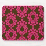 hot pink and brown damask design mousepad