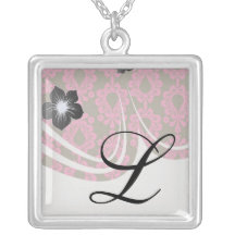 hot pink and brown damask design necklace
