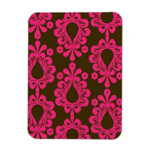 hot pink and brown damask design rectangular magnet