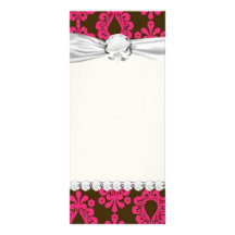 hot pink and brown damask design full color rack card