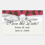 hot pink and brown damask design rectangular stickers
