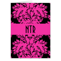 Hot Pink and Damask Monogram Card
