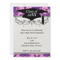 hot pink and deep purple pretty damask pattern custom invitation