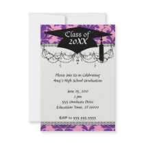 hot pink and deep purple pretty damask pattern announcements