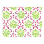 Hot Pink and Green Damask Postcards