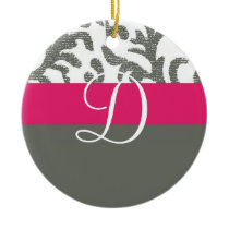 Hot Pink and Grey Floral Monogram