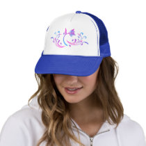 Hot Pink and Turquoise Flower and Leaves Hat hats