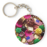 Hot Pink and Vintage Green Buttons keychains