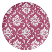 Hot Pink and White Damask Pattern Melamine Plates plates