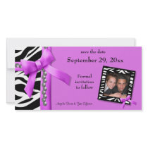 Hot Pink And White Zebra Gems Save The Date Card