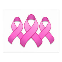Hot Pink Awareness Ribbon Trio Postcard